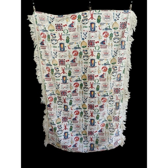 Vintage novelty print brands blanket coverlet with fringe - Picture 7 of 10